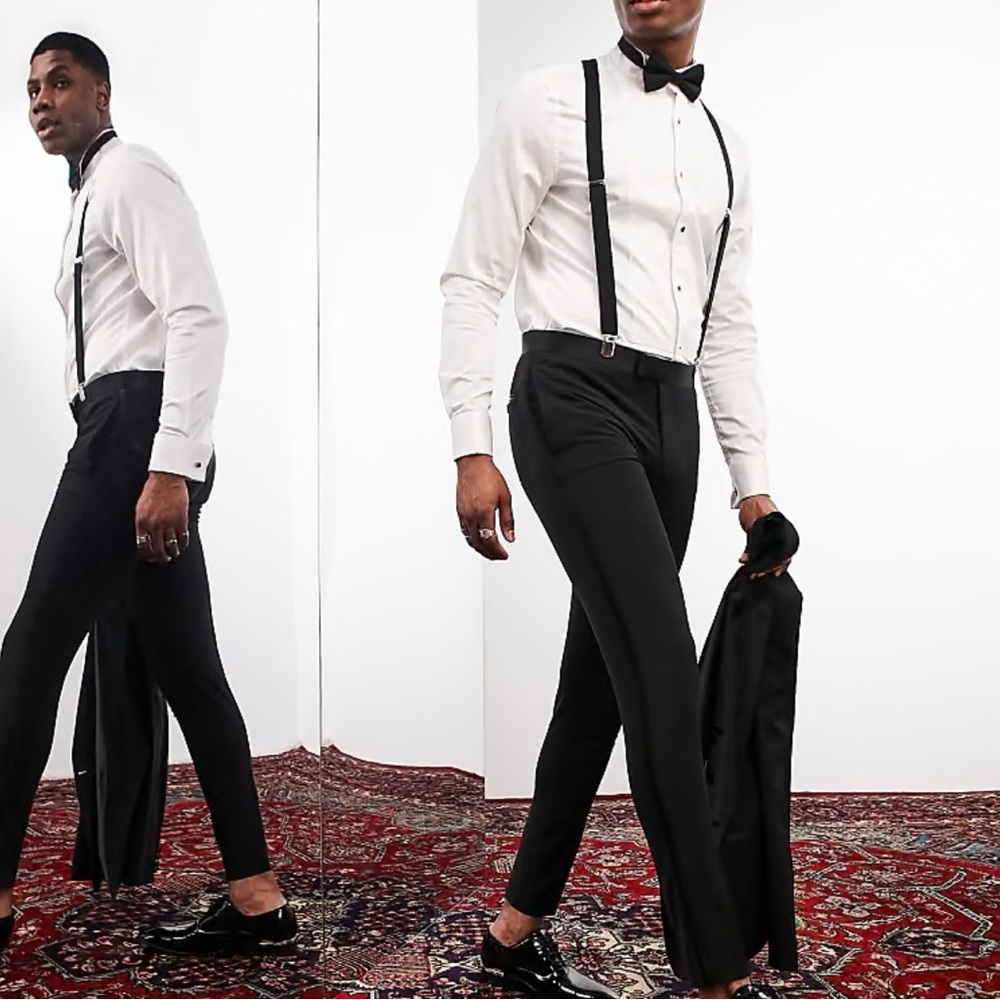 Pronto Uomo Black Slim Dress Trousers with Suspenders